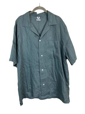 Arket Relaxed Fit Shirt Men size XL 100% Linen Button Up Short sleeve Teal Blue